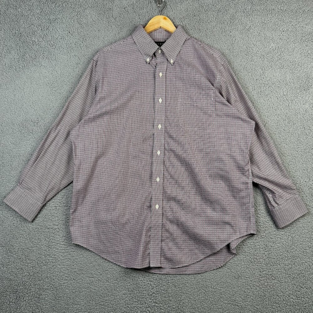 Lauren Ralph Lauren Dress Shirt 17 32/33 Gingham Houndstooth Plaid Classic Fit